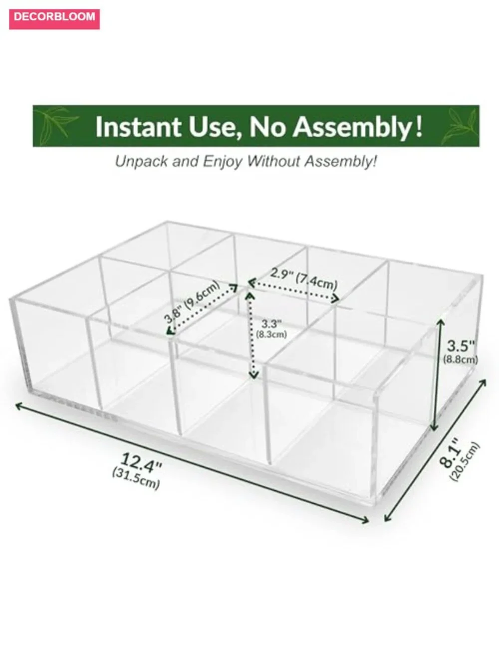 Heavy-Duty Acrylic Tea Bag Organizer, 8-Compartment Storage Box, Crystal Clear,